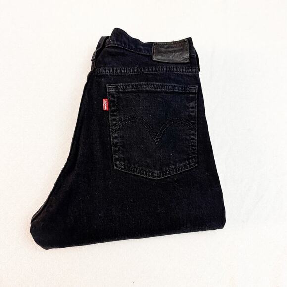 Levi's Wedgie Black Denim Button Fly Distressed Jeans Size 28 - Picture 1 of 11